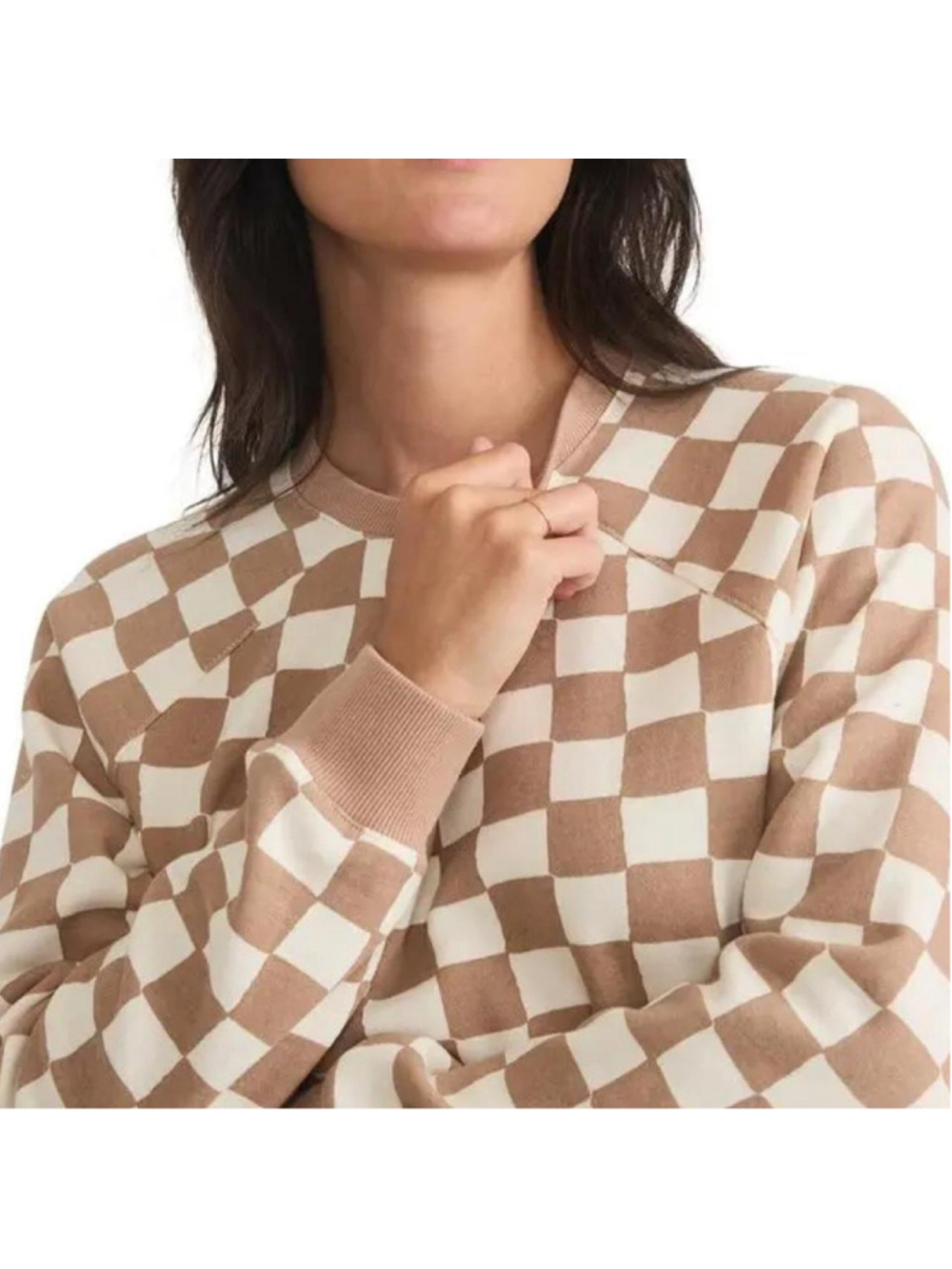 Marine Layer Anytime Sweatshirt Brown Cream Checkerboard Crewneck Medium
#chec